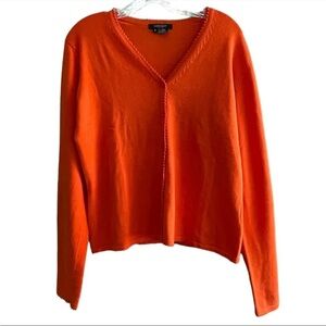 Karen Kane Cardigan Sweater Beaded Trim Button Down Long Sleeve Orange Size M